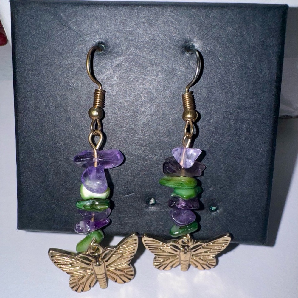 gold butterfly earrings with crystals